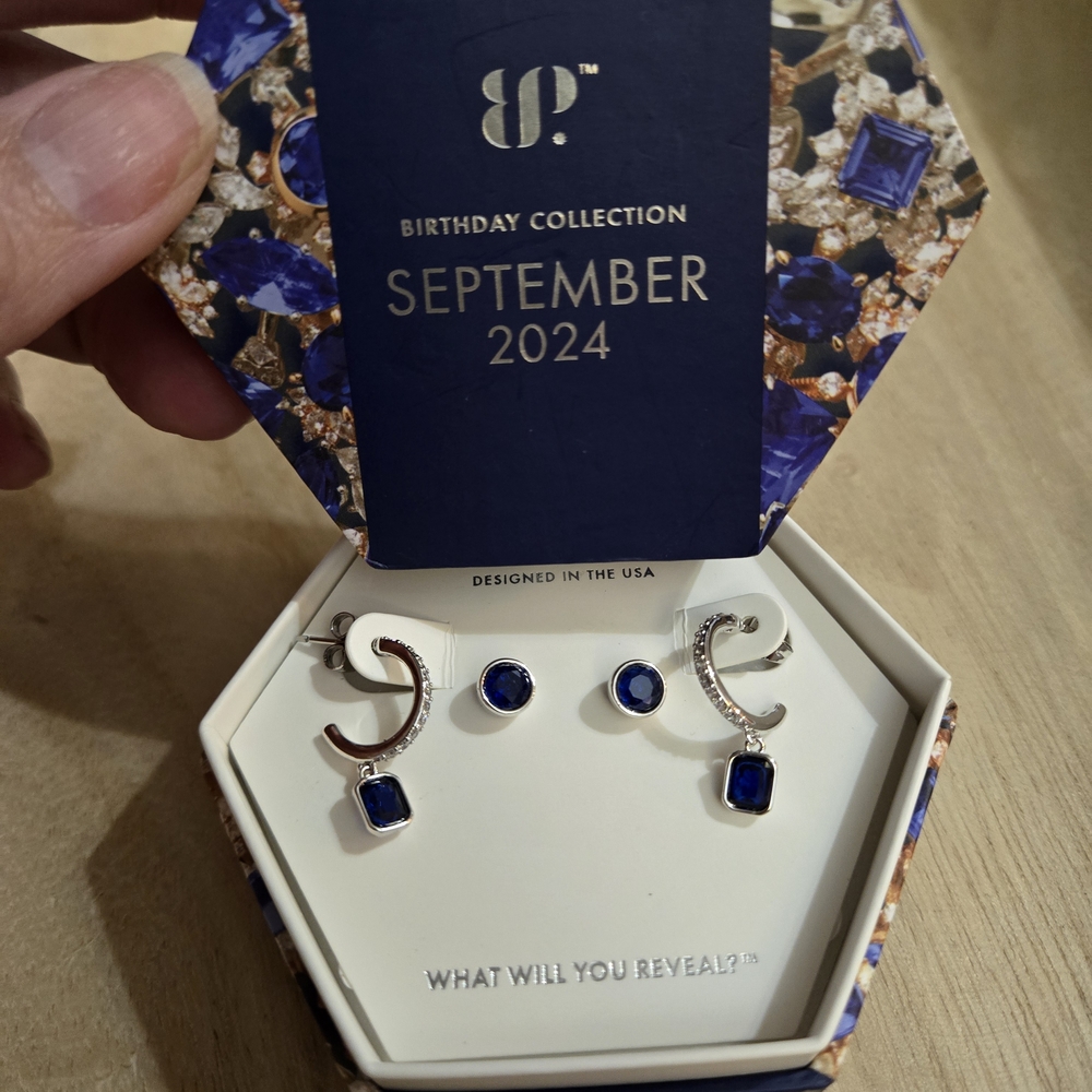 BP Lab Created Sapphire With Rhodium Plated Silver Tone Earrings